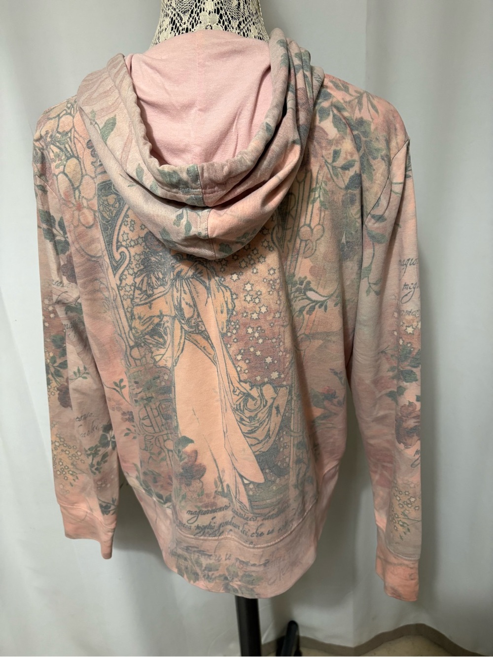 Women’s Decorative Zip-Up Hoodie Sz XL Art Nouveau Design Soft Colors Full Zip - Picture 2 of 10